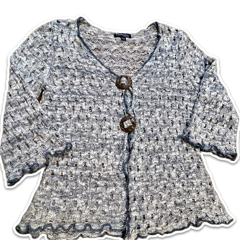 VINTAGE open crochet sweater cardigan chunky earthy buttons bell sleeves y2k